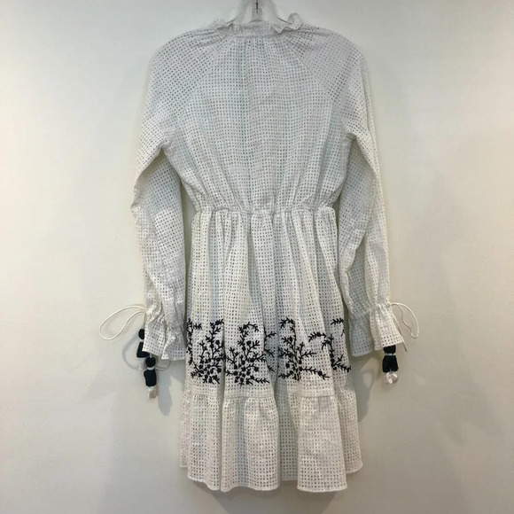 RARE Hemant & Nandita Embroidered Eyelet Tassled V Neck Cotton Mini Dress XS NWT - Picture 10 of 11